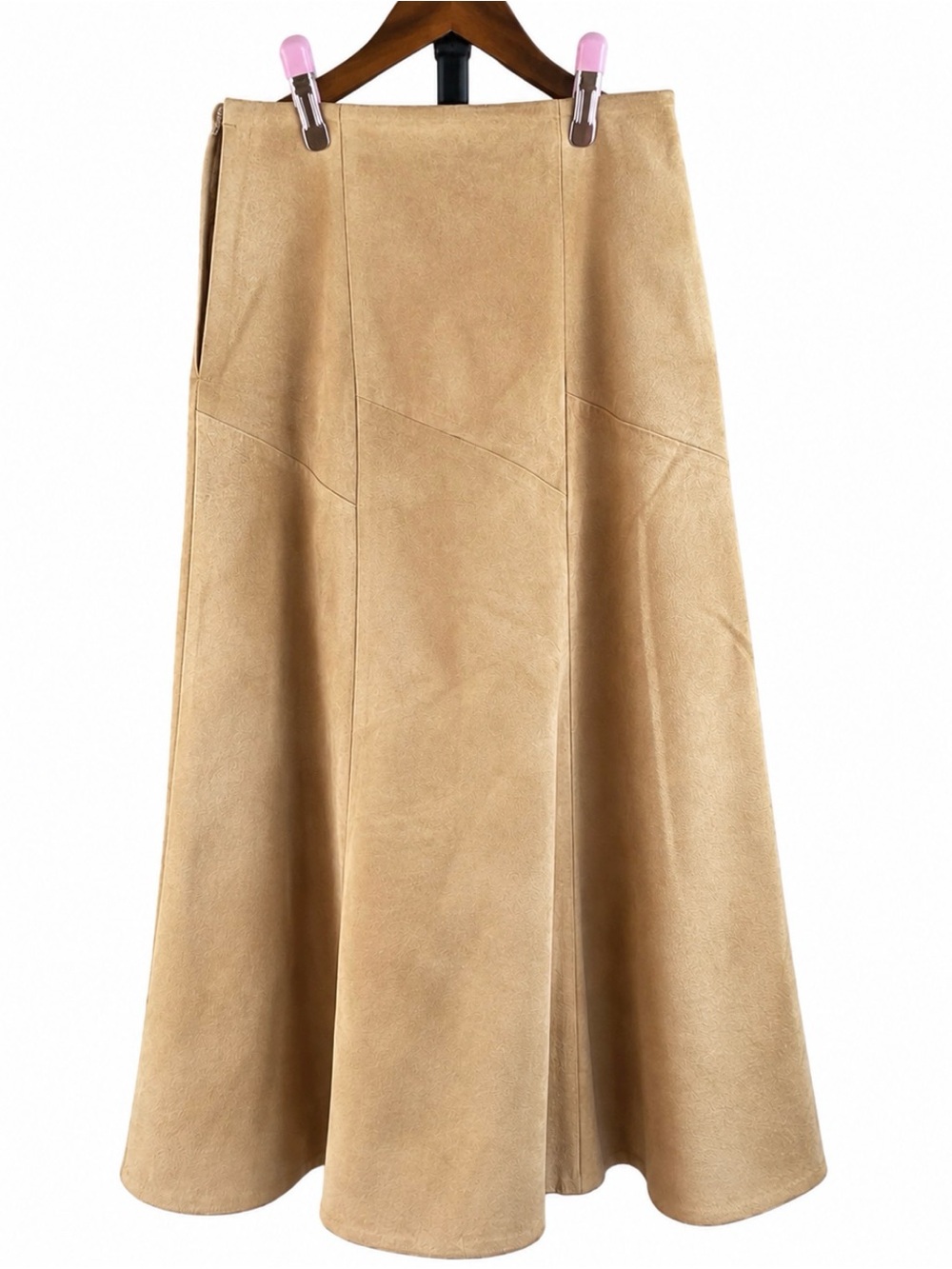 Avon Fashions 100% Leather Tan A-Line Maxi Skirt Size 7/8